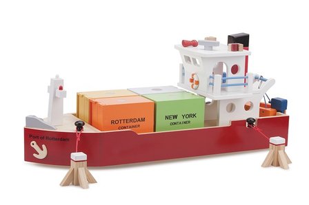 Houten Containerboot met 4 Containers New Classic Toys