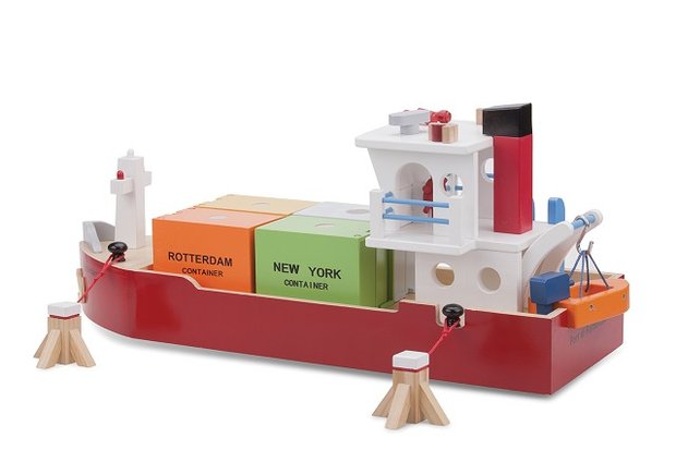 Houten Containerboot met 4 Containers New Classic Toys