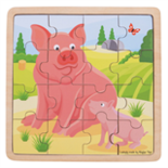 Houten puzzel met varkens 16-delig