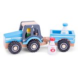 Houten tractor met 2 melkbussen