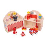 Houten mini speel set Brandweer 7-delig