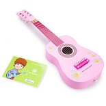 Houten roze gitaar met bloemen 60 cm
