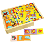 Houten domino spel met dieren figuren