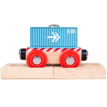 Houten wagon met blauwe container