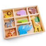 Houten Safari dieren in houten box