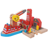 Houten brandweer boot met kraan
